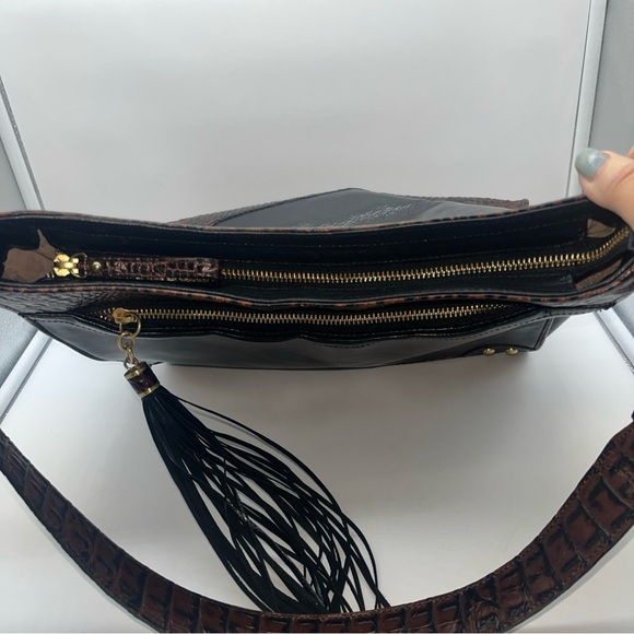 Brahmin Duxbury Leather Satchel Handbag/Purse Black Leather & Brown Croc Accent - Picture 12 of 13